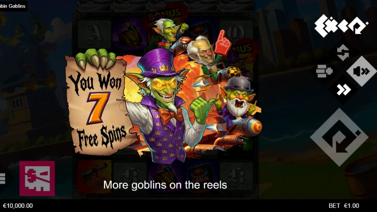 Tela de jogo do slot Robbin’ Goblins com tema de destruição e goblins